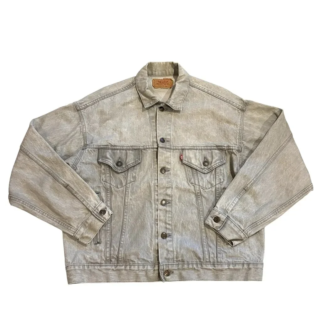 Vintage Levis Denim Trucker Jacket Mens Large Gray Acid Washed Grunge USA *READ*